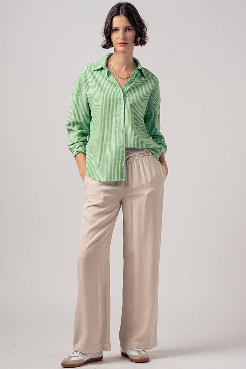 Timeless Pinstripe Button Down Shirt: GREEN