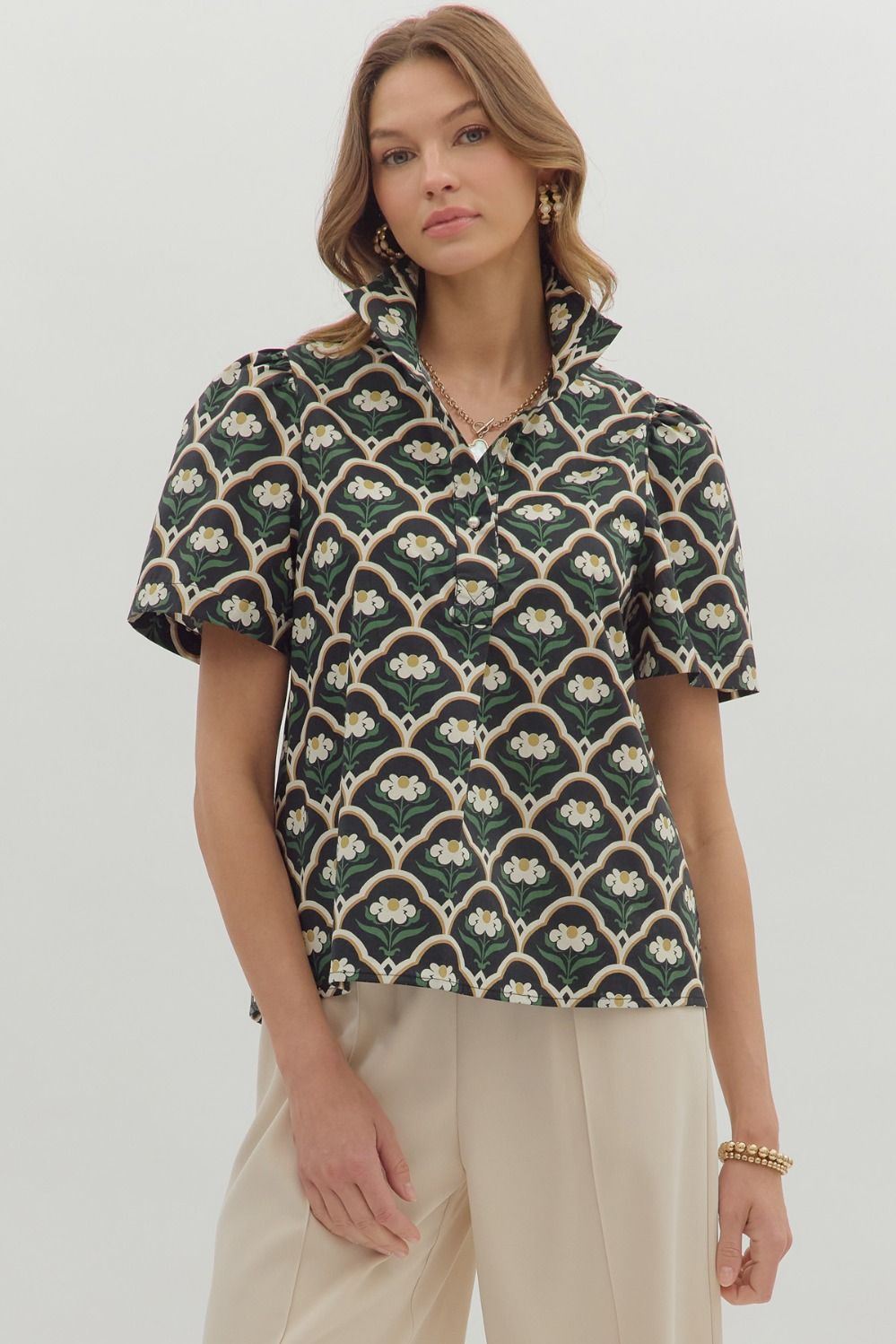 Tate Printed High Neck Top
