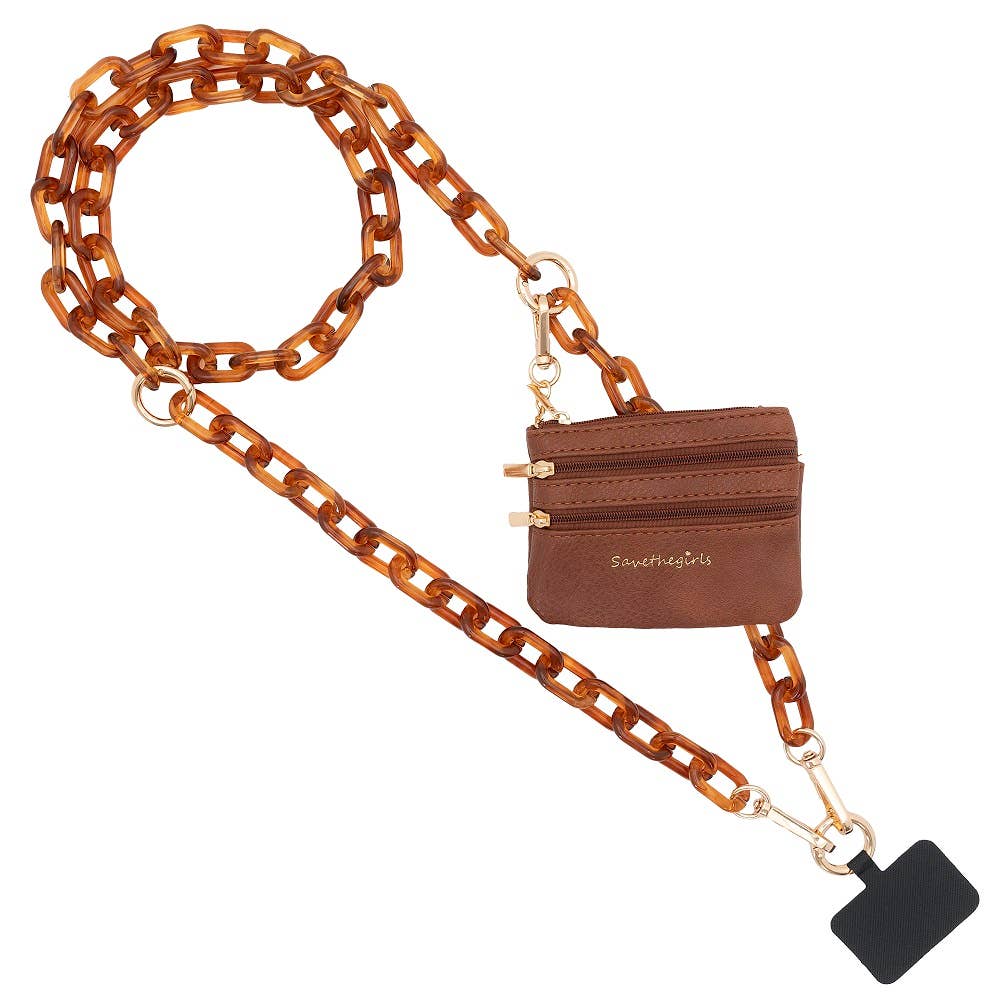 Clip & Go Crossbody Ice Chain Phone Accessory : White Chain with Golden Pouch