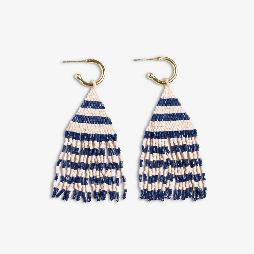 James Mini Gold Hoop Fringe Earrings: Navy