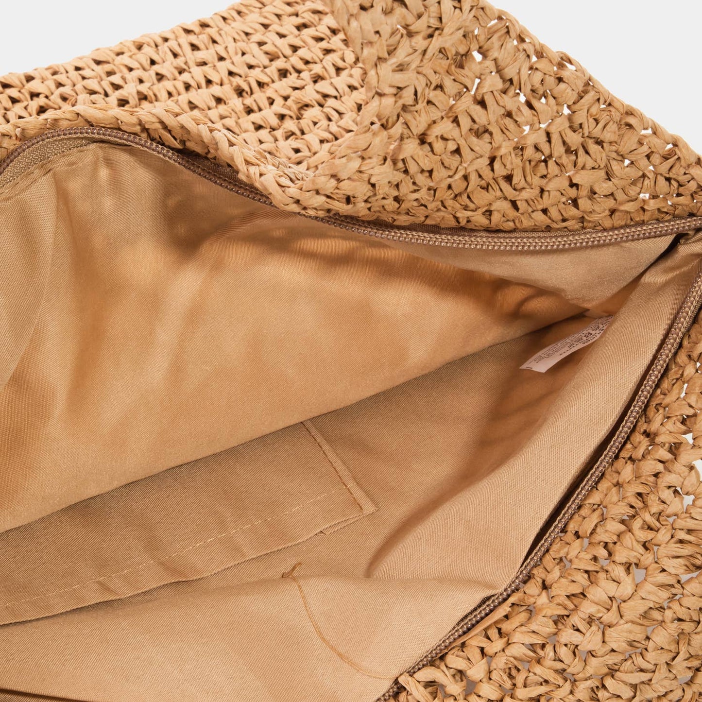 Intricate Straw Knitted Handle Tote Bag: Ivory