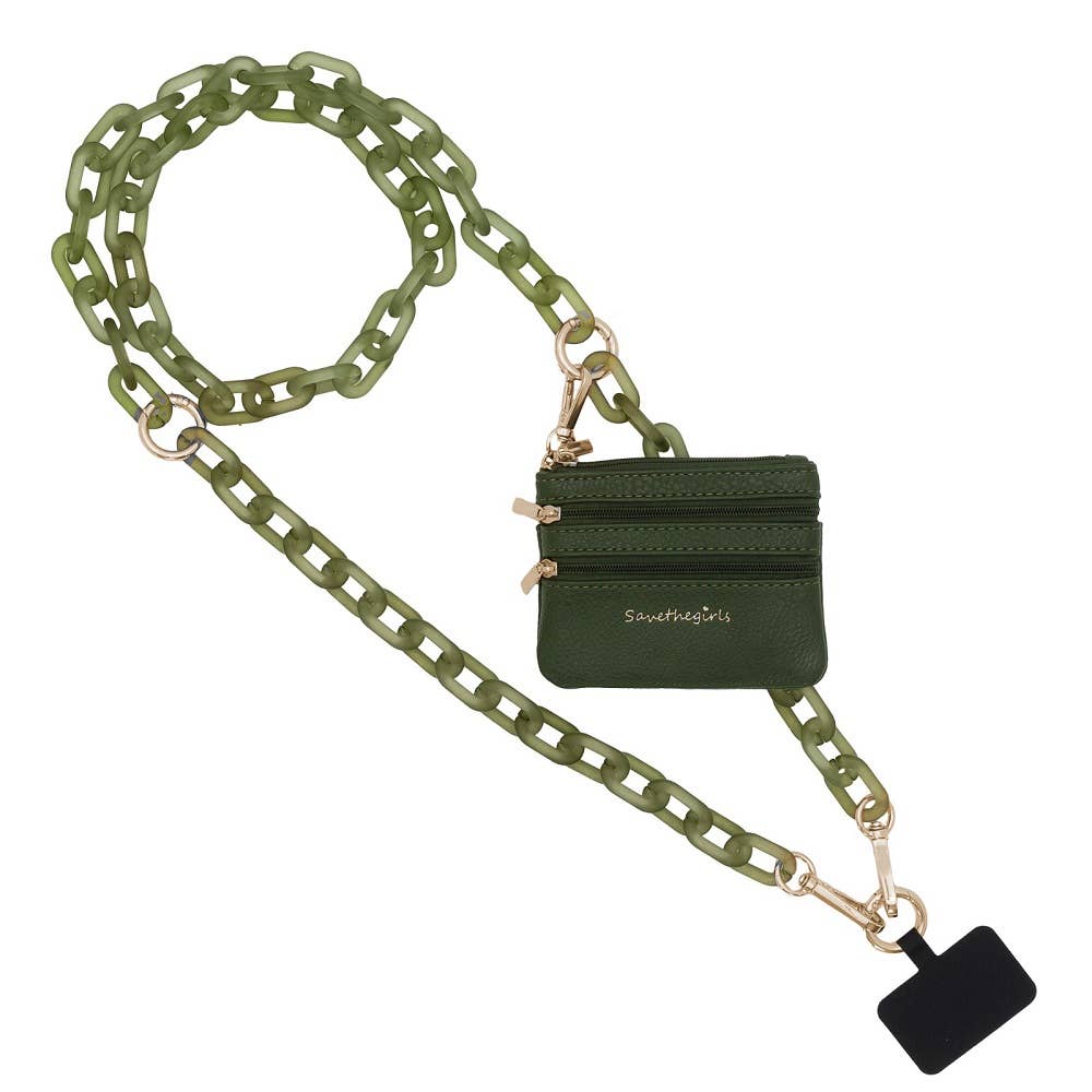 Clip & Go Crossbody Ice Chain Phone Accessory : White Chain with Golden Pouch