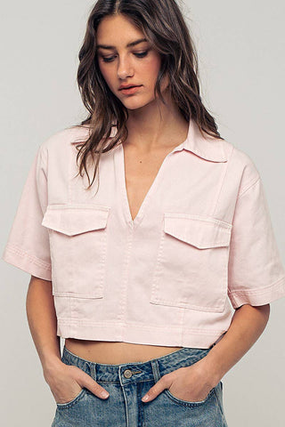 Pastel Collared Camp Shirt : ICE BLUE
