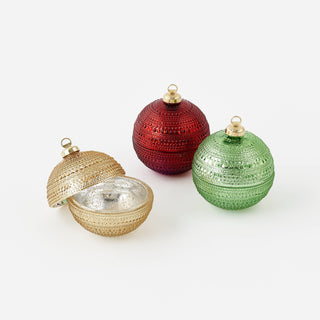 Ball Ornament Glass Box, 3 Assorted Colors