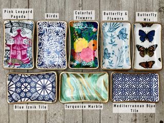 Ceramic Jewelry tray- Small: Hummingbirds & cages