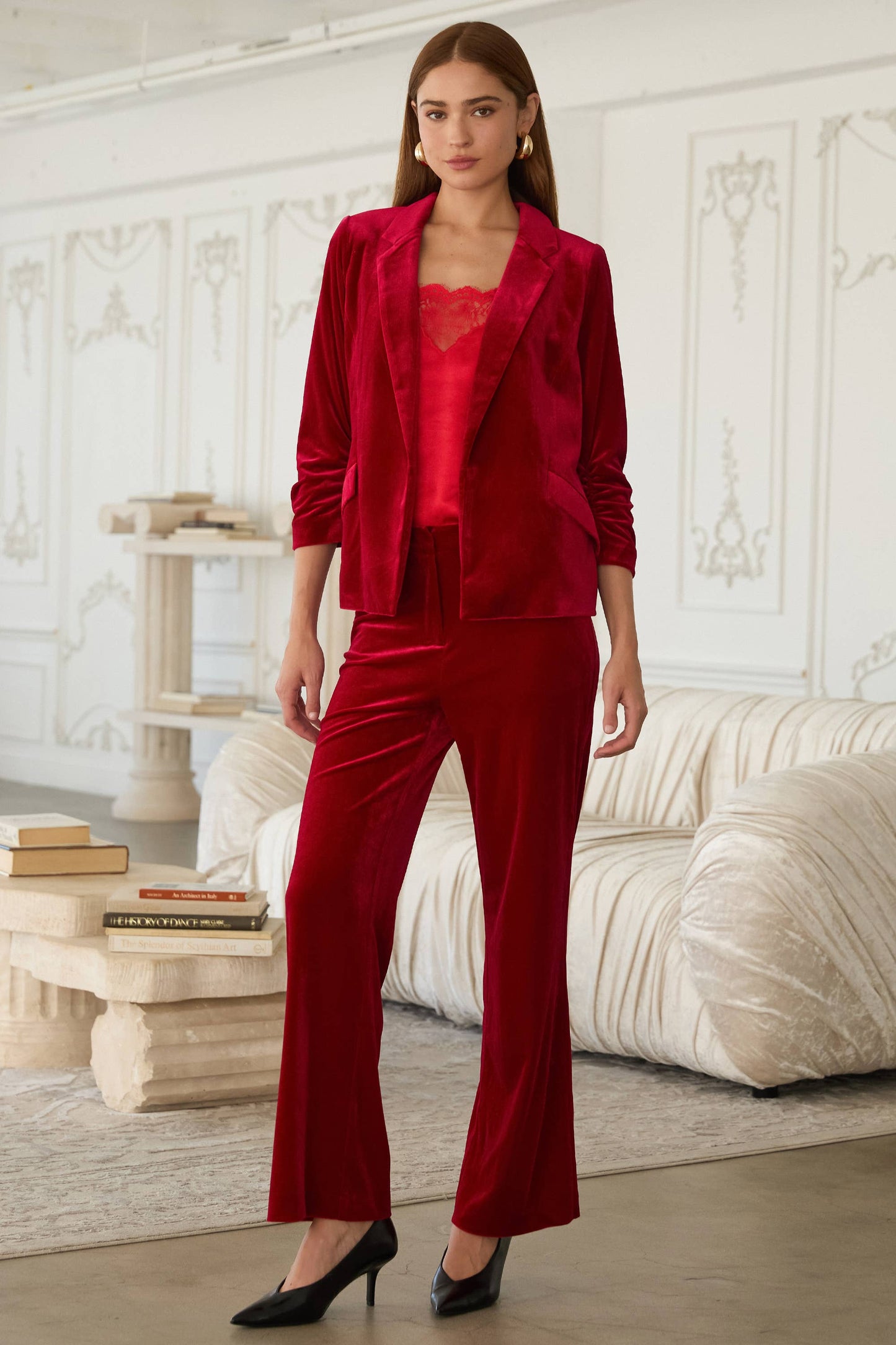 Jackie Velvet Blazer: Red