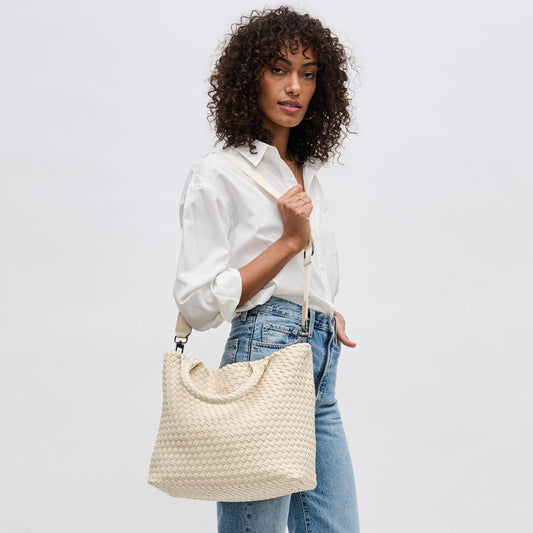 Sky's The Limit - Medium Woven Neoprene Tote: Cream