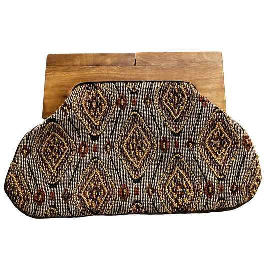 Sienna Black Gold Beaded Clutch Bag