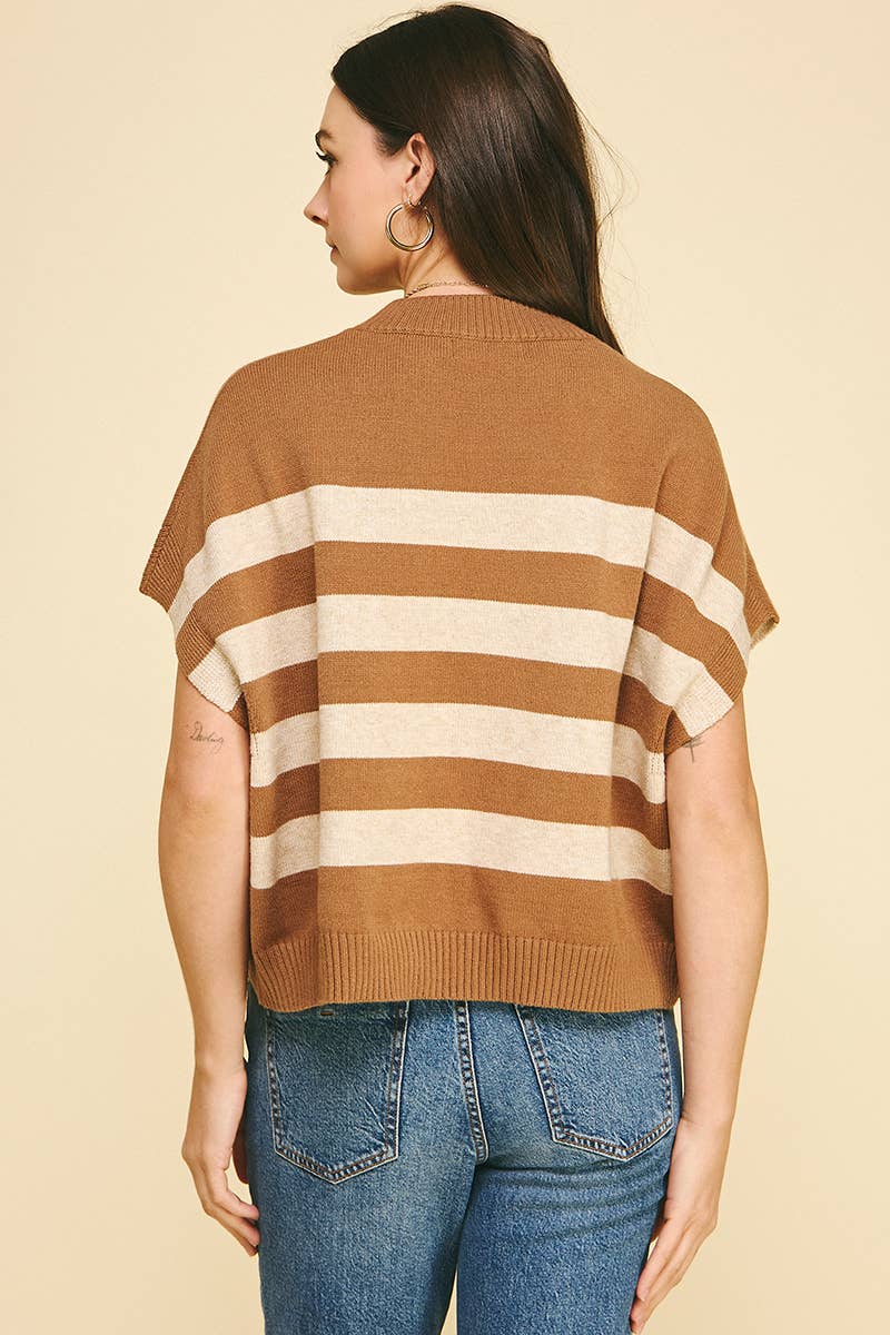 STRIPE SWEATER VEST - 4739WA: CAMEL/OATMEAL / S