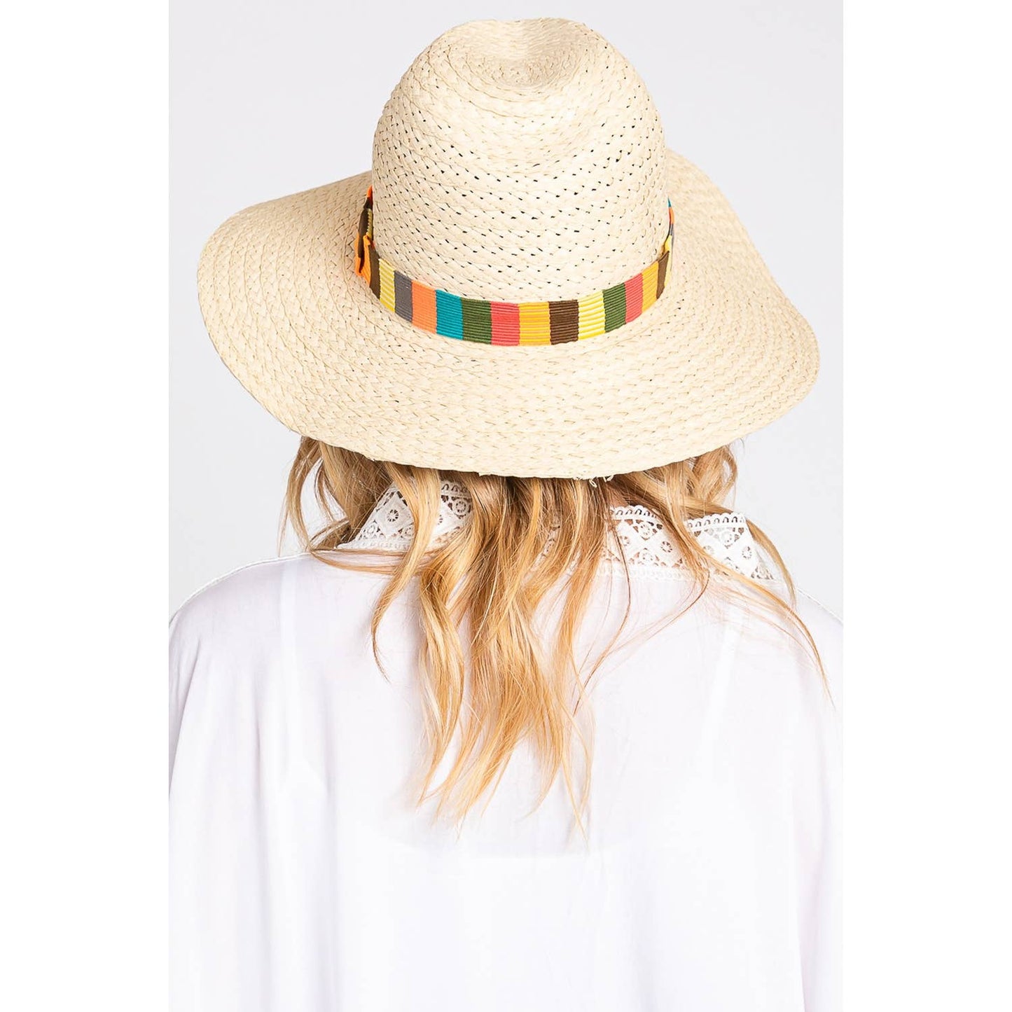 Multi Color Stripe Band Straw Hat: Black