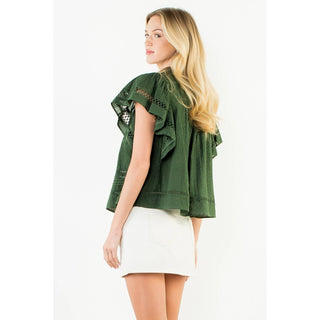 V Neck Fluttered Cut Out Top: OLIVE / XS-S-M-L(1-2-2-1)