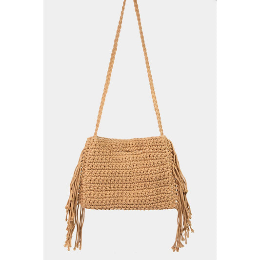 Straw Braided Fringe Bag: Kkaki