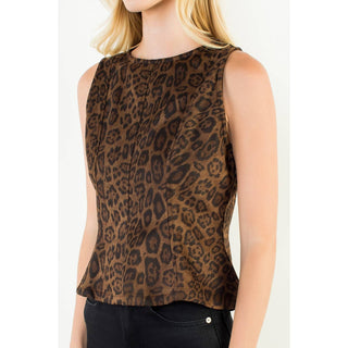 Sleeveless Leopard Print Suede Top: BROWN / XS-S-M-L(1-2-2-1)