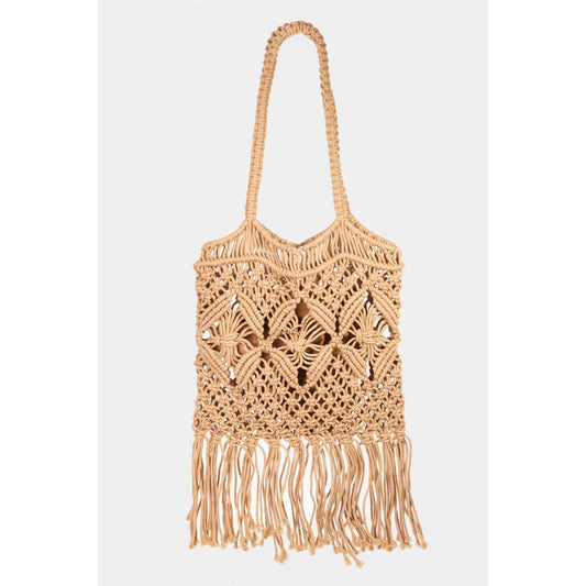 Intricate Woven Pattern Tote Bag: Khaki