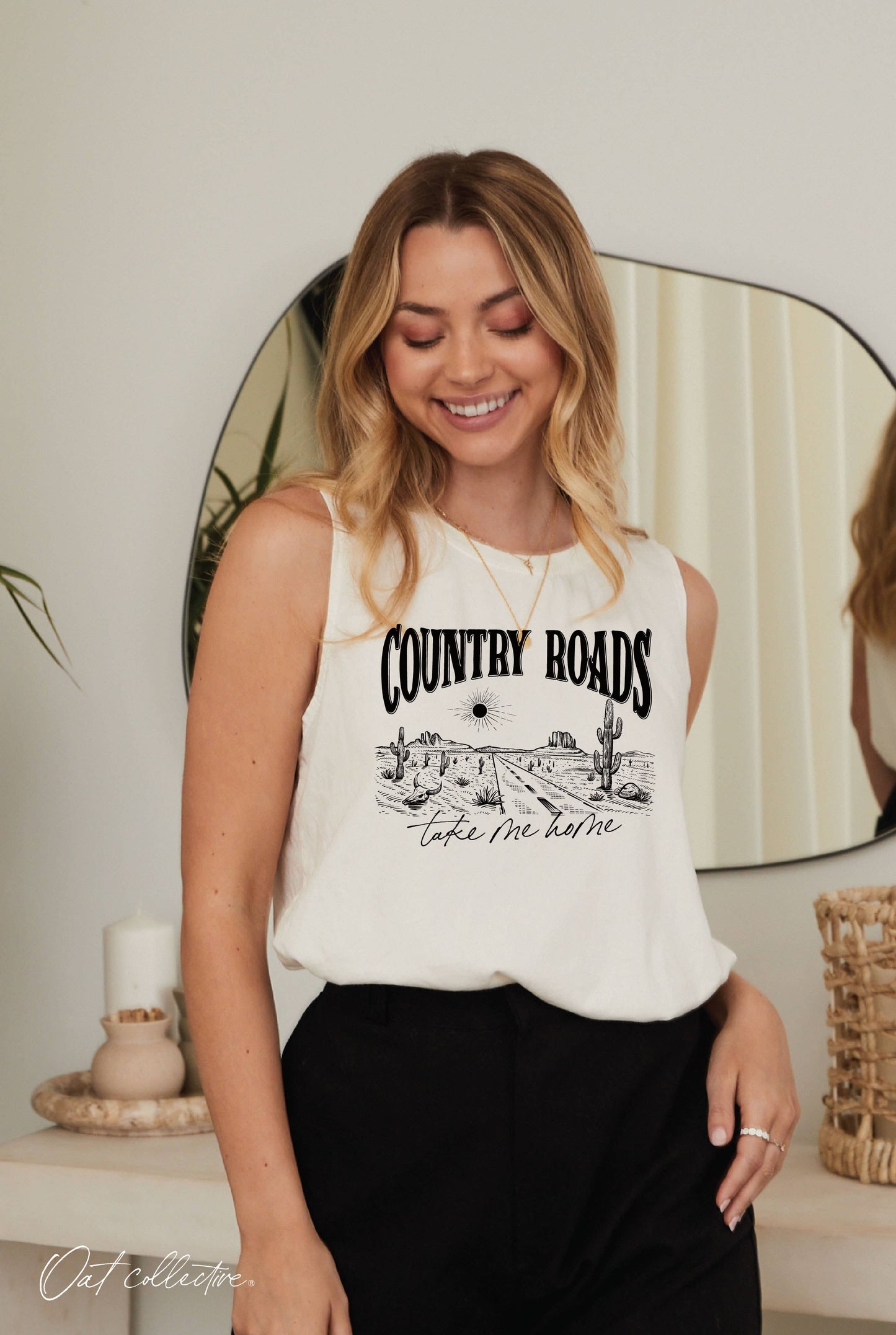 COUNTRY ROADS TAKE ME HOME Mineral Graphic Tank Top: MINERAL BLACK