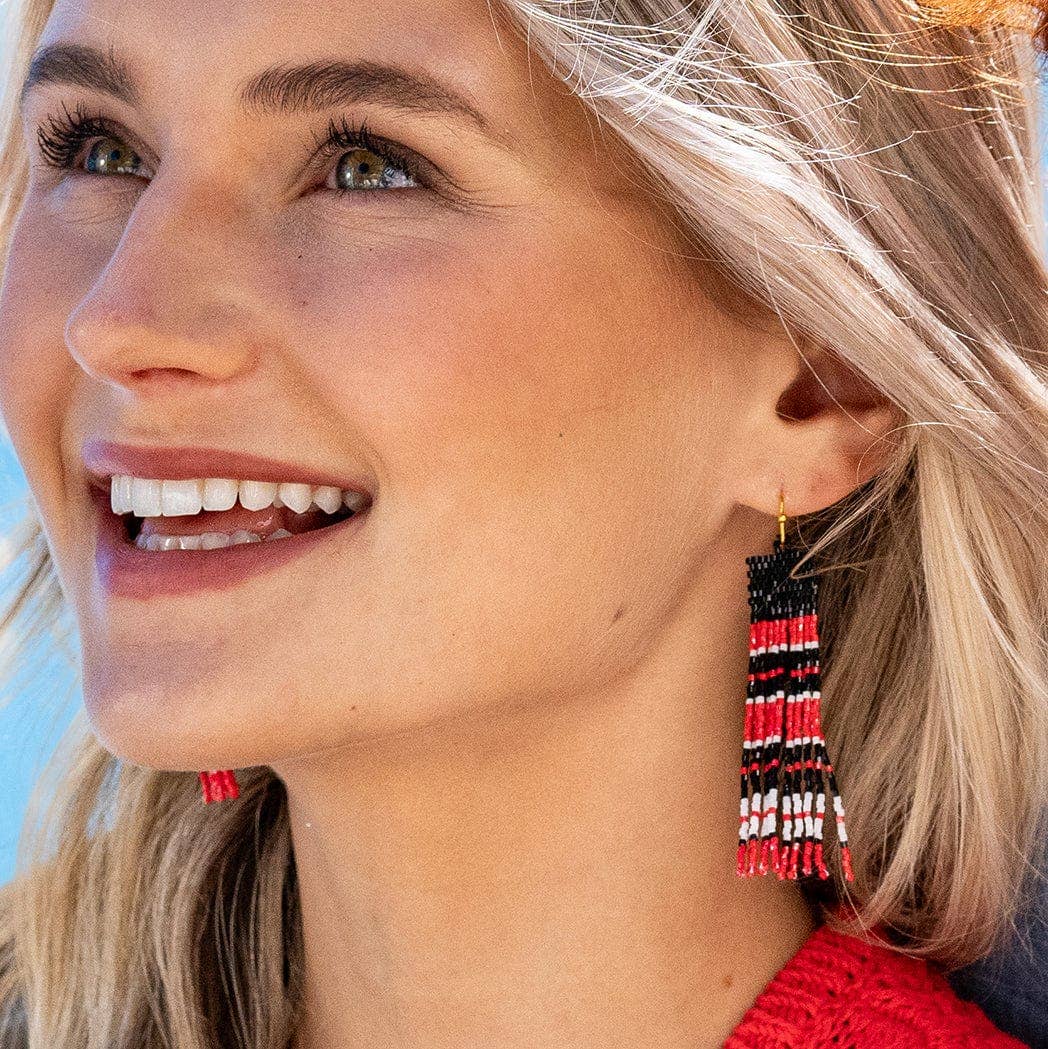 Billie Game Day Mixed Horizontal Stripes Beaded Fringe Earrings