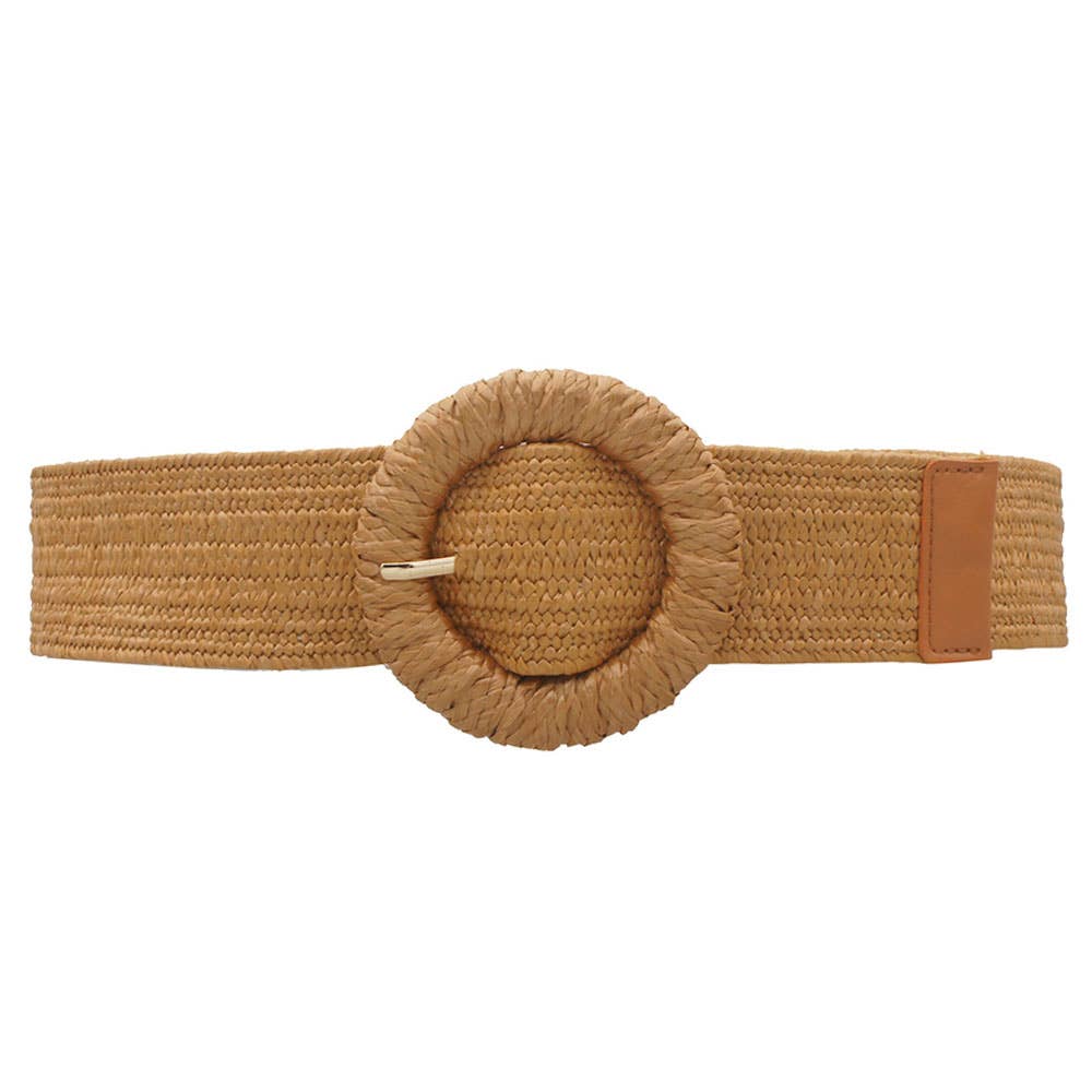 STRAW WRAPPED CIRCLE ELASTIC STRAW BELT : Black