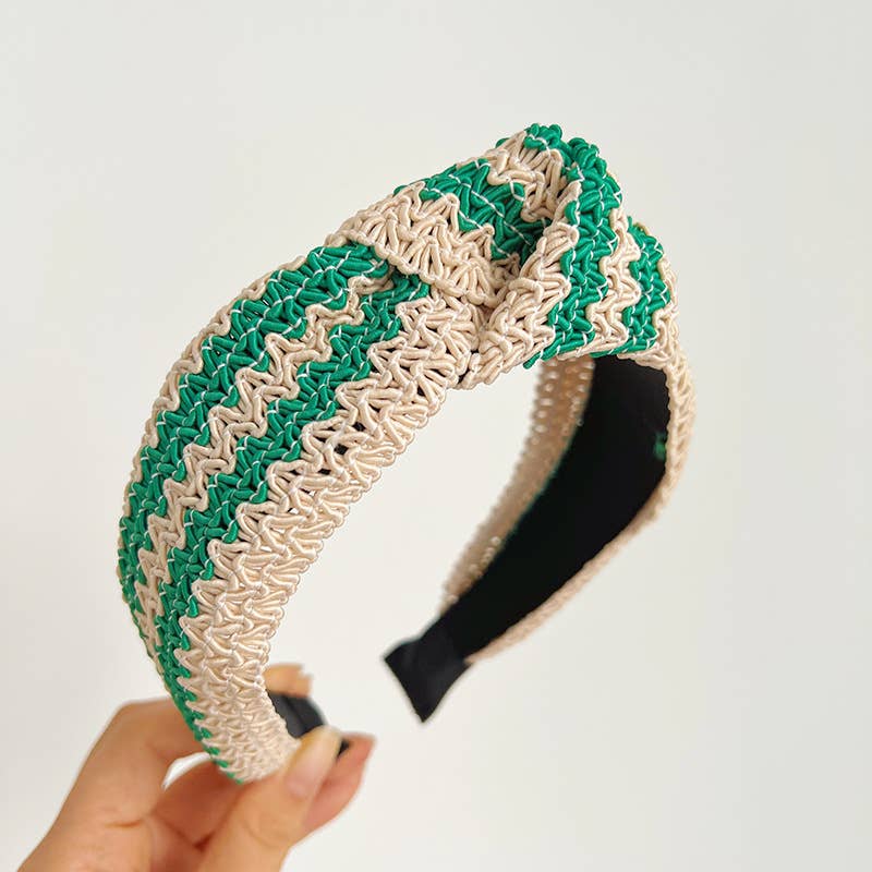 Two Tone Woven Straw Wide Knot Headband