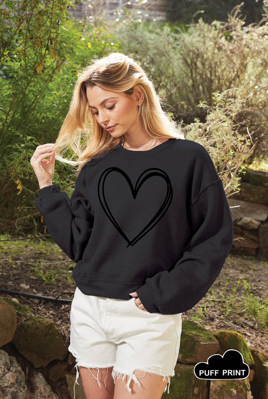 HEART PUFF Mid Graphic Sweatshirt : Black