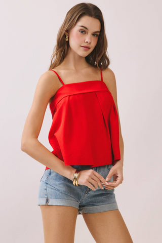 CT9854-Bow Back Detail Spaghetti Strap Cami Top: Red / L