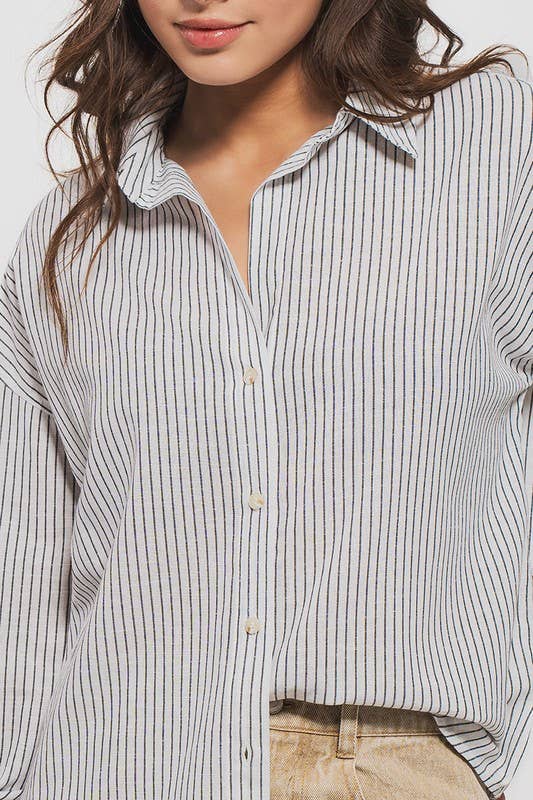 Timeless Pinstripe Button Up Shirt: BLUE