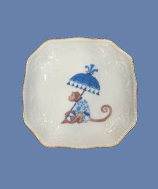 Monkey With Umbrella Gold Rimmed Dice Dish