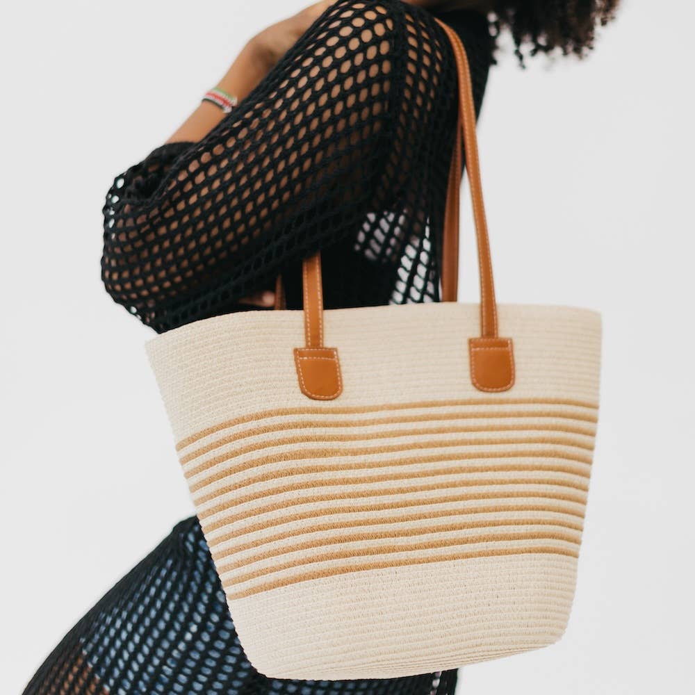 Tahiti Tote Straw Beach Bag: Cream