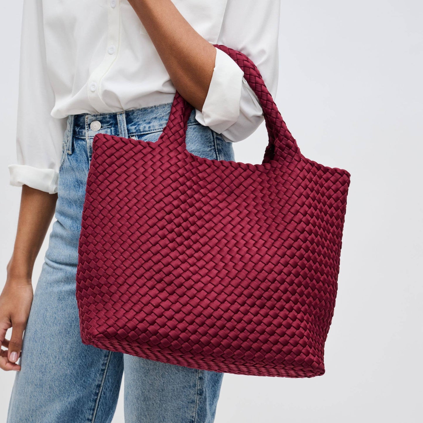 Sky's The Limit - Medium Woven Neoprene Tote: Cream