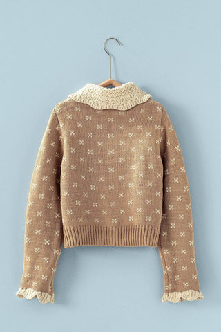 Edith Ruffle Collar Cardigan: KHAKI