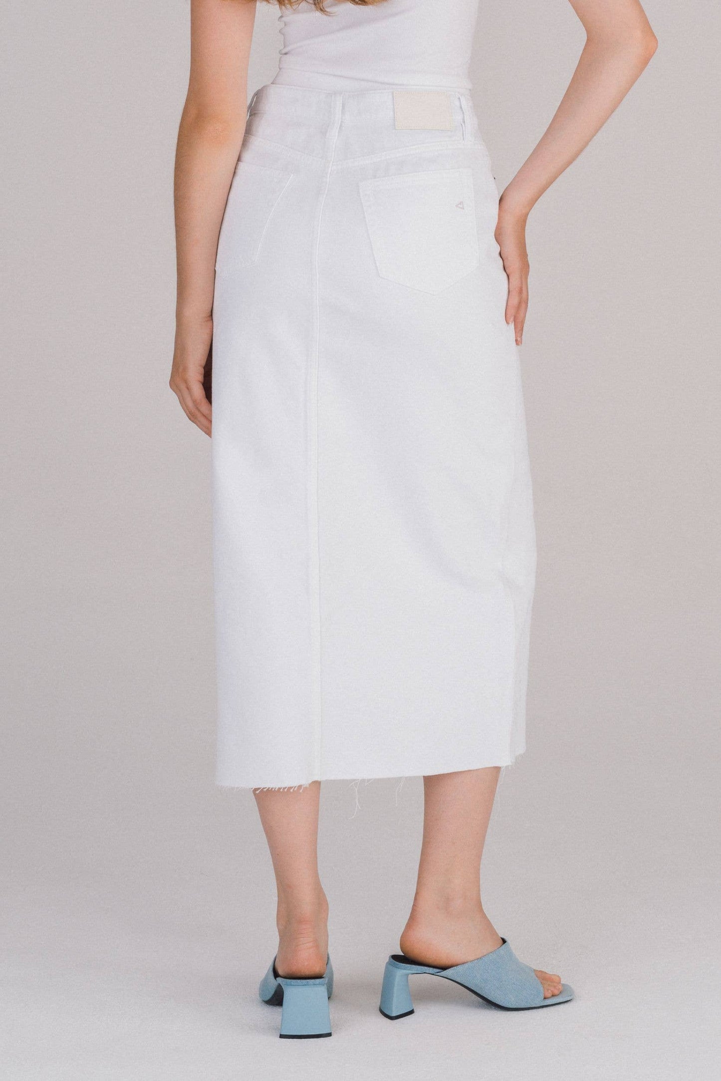 White Front Slit Midi Skirt: S