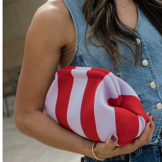Striped Tile Bag: Red/Lavendar