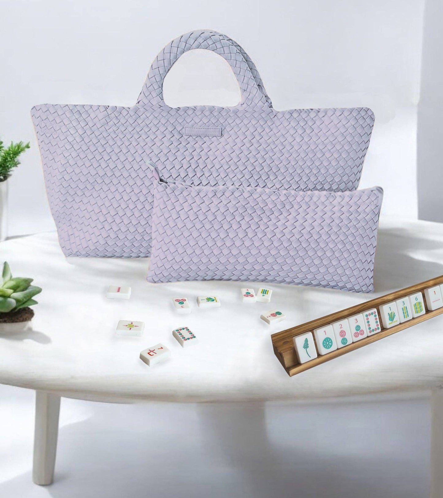 Woven Mahjong Carryall: Bright Pink