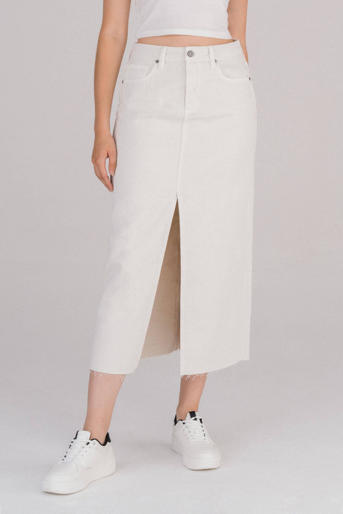 Sea Salt Front Slit Midi Skirt: M