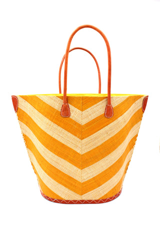 Santa Cruz Wide Stripe Chevron Large Straw Tote Bag: Cappuccino Two Tone