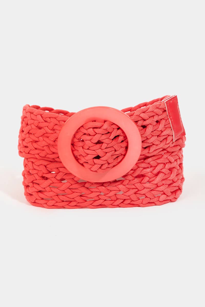 Round Buckle Braided Belt: Coral