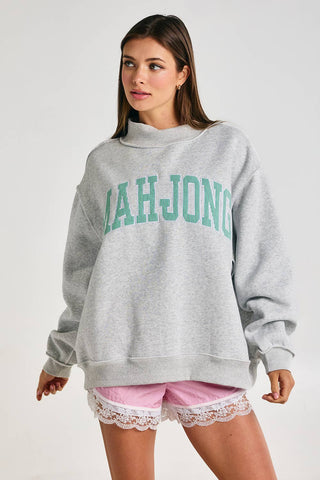 Mahjong Embroidered Sweatshirt: Heather Gray/Pink