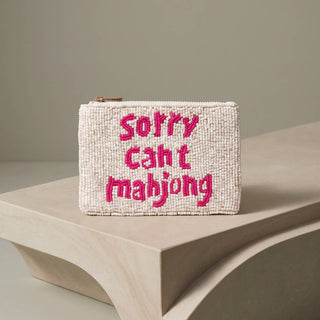 Sorry Cant Mahjong Beaded Coin Pouch: IVORY