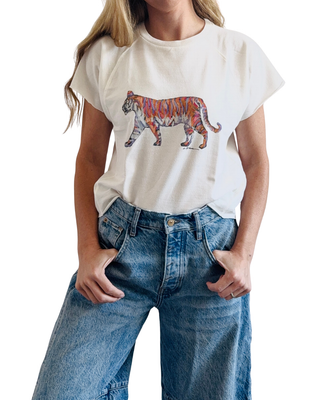 "Tiger Purple & Orange Standing" Edgy Shirt : Large (single)