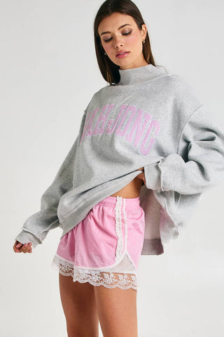 Mahjong Embroidered Sweatshirt: Heather Gray/Pink