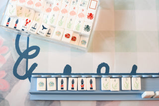 Preppy Blue Scalloped Wooden Mahjong Racks - 20 inches: Preppy Blue
