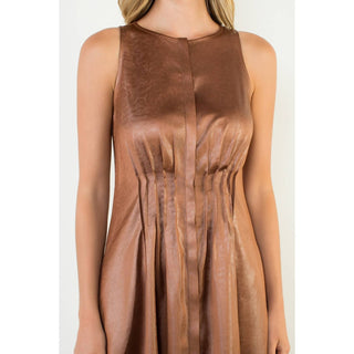 Pleated Sleeveless Maxi Dress: BROWN / XS-S-M-L(1-2-2-1)