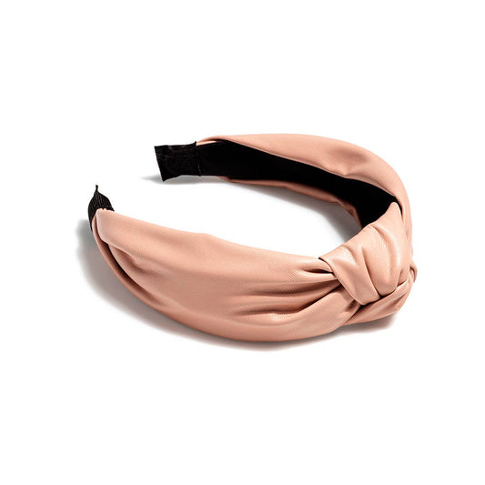 KNOTTED FAUX LEATHER HEADBAND: Blush