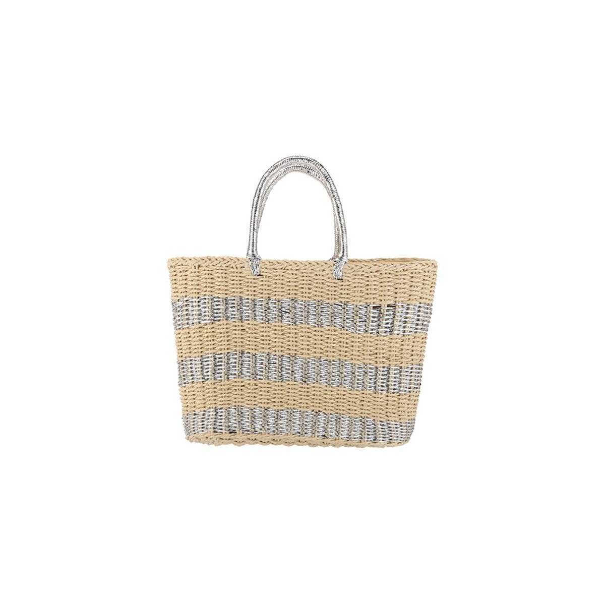 Braided Straw Striped Tote Bag: SILVER