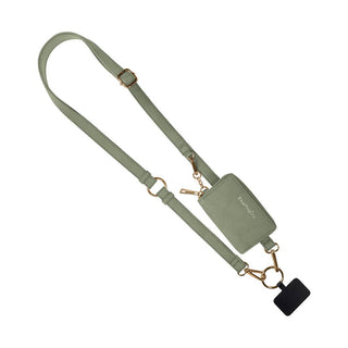 Clip & Go Brushed Vegan Leather Phone Lanyard - Rfid Pouch: Bone - Bone Pouch