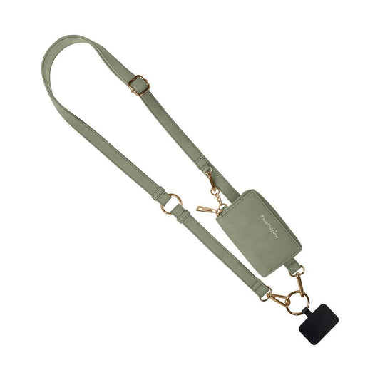 Clip & Go Brushed Vegan Leather Phone Lanyard -Sage