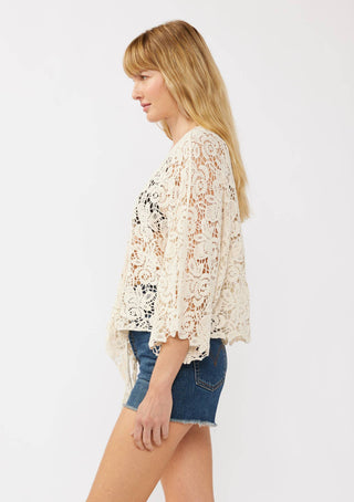 Floral Tie-Front Crochet Kimono Cover Up