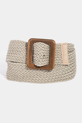 Wooden Square Buckle Braided Belt: Brown
