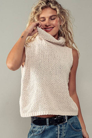 Taylor Sleeveless Cowl Neck Crochet Top: BLACK