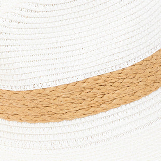 Flat Brim Straw Braided Strap Sun Hat: White