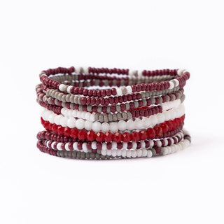Game Day Beaded 10 Strand Stretch Bracelet Set: Maroon